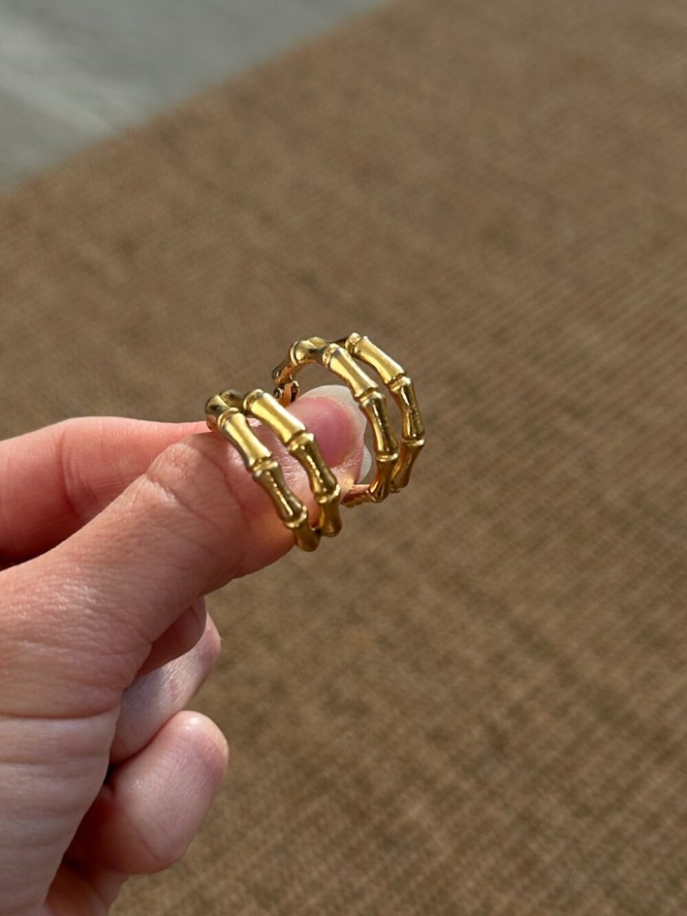 Gold Bamboo Hoop Earrings - Vintage & Clip On